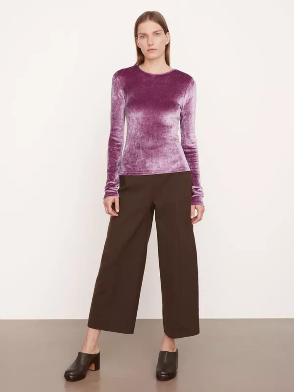 Vince Velour Long-Sleeve Crewneck Top